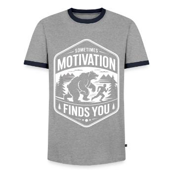 Laufshirt mit Bär – Motivation findet dich! - Männer Kontrast-T-Shirt - Grau/Navy  - Vorne - AI Model Female 172 light (172cm) & AI Model Male 178 light (178cm)
