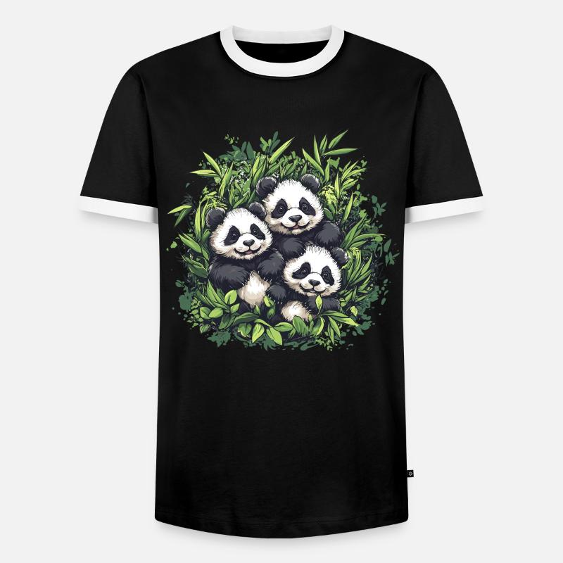 Three pandas in bamboo - Men's Ringer Shirt - black/white