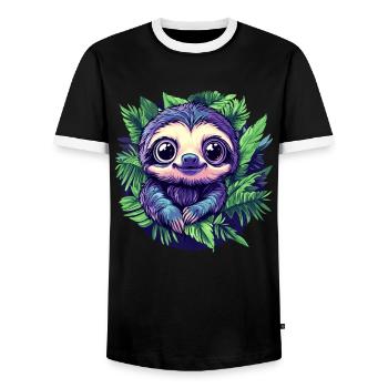 Smiling sloth in the jungle - Men's Ringer Shirt - black/white - Front - AI Model Female 172 light (172cm) & AI Model Male 178 light (178cm)