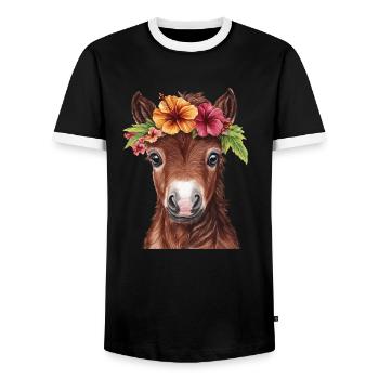 Poulain avec couronne de fleurs - T-shirt contrasté Homme - noir/blanc - Devant - AI Model Female 172 light (172cm) & AI Model Male 178 light (178cm)