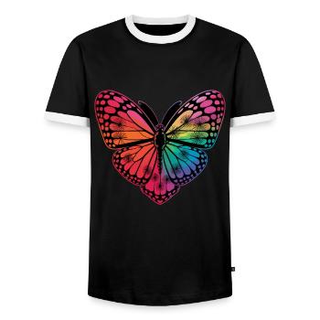Colorful Butterfly Rainbow Fantasy Nature - Men's Ringer Shirt - black/white - Front - AI Model Female 172 light (172cm) & AI Model Male 178 light (178cm)