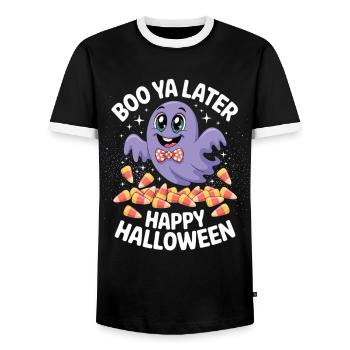 Drôle de fantôme avec des bonbons – Chemise d’Halloween - T-shirt contrasté Homme - noir/blanc - Devant - AI Model Female 172 light (172cm) & AI Model Male 178 light (178cm)