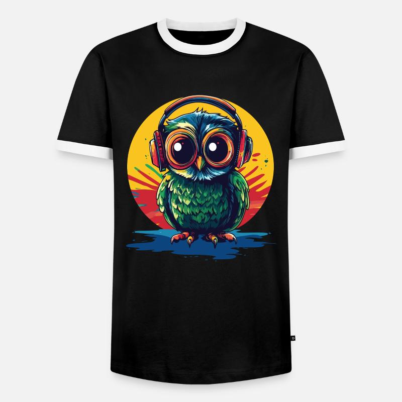 Eule mit Kopfhörern - Männer Kontrast-T-Shirt - Schwarz/Weiß