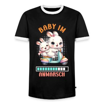 Bald Mama BABY IM ANMARSCH Lustiges - Männer Kontrast-T-Shirt - Schwarz/Weiß - Vorne - AI Model Female 172 light (172cm) & AI Model Male 178 light (178cm)