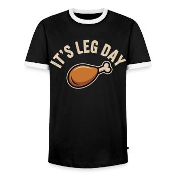 C’est le jour des jambes - Chemise de poulet Funny Fitness - T-shirt contrasté Homme - noir/blanc - Devant - AI Model Female 172 light (172cm) & AI Model Male 178 light (178cm)