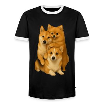 Corgi Shiba Poméranien - T-shirt contrasté Homme - noir/blanc - Devant - AI Model Female 172 light (172cm) & AI Model Male 178 light (178cm)
