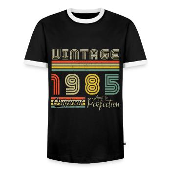 1985 Vintage Original 1985 Geburtstagsgeschenk - Männer Kontrast-T-Shirt - Schwarz/Weiß - Vorne - AI Model Female 172 light (172cm) & AI Model Male 178 light (178cm)