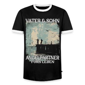 Père et fils en tant que partenaires de pêche - T-shirt contrasté Homme - noir/blanc - Devant - AI Model Female 172 light (172cm) & AI Model Male 178 light (178cm)