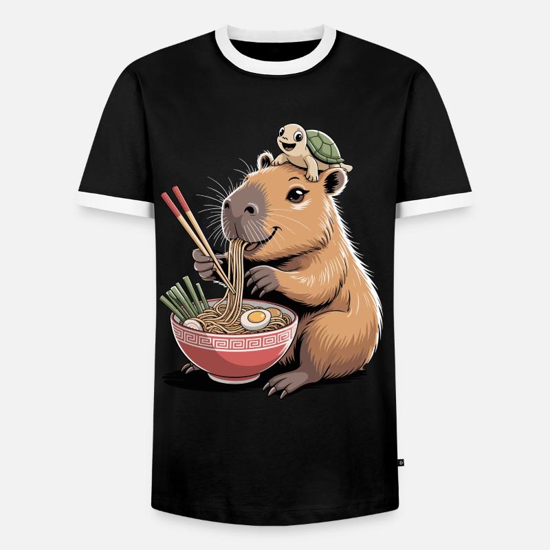 Cute capybara, ramen, turtle, capybara - Men's Ringer Shirt - black/white