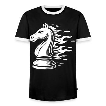 Chess Knight Flames Board Game - Men's Ringer Shirt - black/white - Front - AI Model Female 172 light (172cm) & AI Model Male 178 light (178cm)