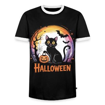 Chat noir mignon pour Halloween - T-shirt contrasté Homme - noir/blanc - Devant - AI Model Female 172 light (172cm) & AI Model Male 178 light (178cm)