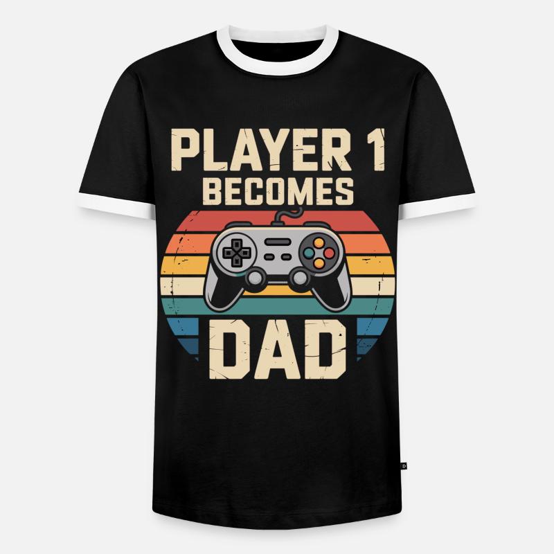 Player 1 wird Papa - Männer Kontrast-T-Shirt - Schwarz/Weiß