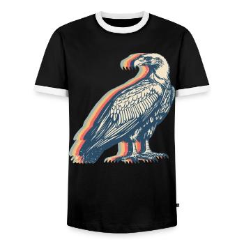 Geier Vogel Retro Line Art - Männer Kontrast-T-Shirt - Schwarz/Weiß - Vorne - AI Model Female 172 light (172cm) & AI Model Male 178 light (178cm)