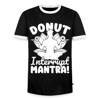 Pilates Enthusiasts Donut Interrupt Mantra Pilates - Men's Ringer Shirt - black/white - Front - AI Model Female 172 light (172cm) & AI Model Male 178 light (178cm)