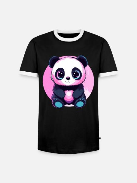 Panda Herz Rosa - Männer Kontrast-T-Shirt - Schwarz/Weiß