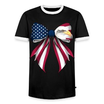 Coquette Bow Bald Eagle Bird US Flag - Men's Ringer Shirt - black/white - Front - AI Model Female 172 light (172cm) & AI Model Male 178 light (178cm)