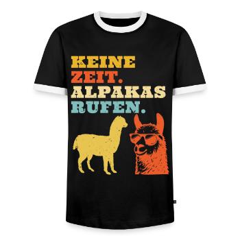 Alpaka Fan KEINE ZEIT ALPAKAS RUFEN Lama Lustig - Männer Kontrast-T-Shirt - Schwarz/Weiß - Vorne - AI Model Female 172 light (172cm) & AI Model Male 178 light (178cm)