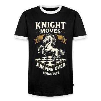 Ritter Bewegt Sich Und Springt Über Schachspieler - Männer Kontrast-T-Shirt - Schwarz/Weiß - Vorne - AI Model Female 172 light (172cm) & AI Model Male 178 light (178cm)