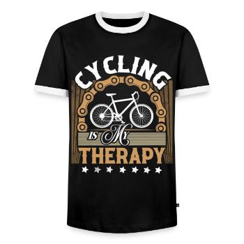 Bicycle Cyclist Mountain Bike - Men's Ringer Shirt - black/white - Front - AI Model Female 172 light (172cm) & AI Model Male 178 light (178cm)