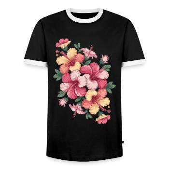 Hibiskus Boho Blume Verträumtes Design - Männer Kontrast-T-Shirt - Schwarz/Weiß - Vorne - AI Model Female 172 light (172cm) & AI Model Male 178 light (178cm)