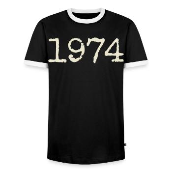 1974 Birthday Gift - Awesome since 1974 - Men's Ringer Shirt - black/white - Front - AI Model Female 172 light (172cm) & AI Model Male 178 light (178cm)