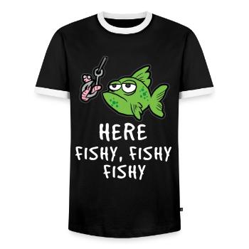 Angeln - Männer Kontrast-T-Shirt - Schwarz/Weiß - Vorne - AI Model Female 172 light (172cm) & AI Model Male 178 light (178cm)