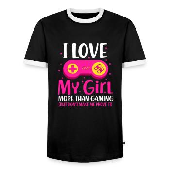Gamer Gaming love partners gamble gift - Men's Ringer Shirt - black/white - Front - AI Model Female 172 light (172cm) & AI Model Male 178 light (178cm)