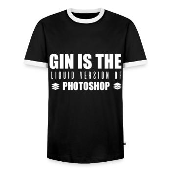 GIN - Liquid Version of Photoshop - Tonic - Drink - Men's Ringer Shirt - black/white - Front - AI Model Female 172 light (172cm) & AI Model Male 178 light (178cm)