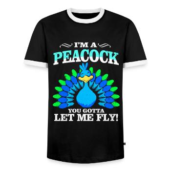 Pfau - Männer Kontrast-T-Shirt - Schwarz/Weiß - Vorne - AI Model Female 172 light (172cm) & AI Model Male 178 light (178cm)