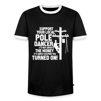 Electrician Pole Dance Lineman Job Gift - Men's Ringer Shirt - black/white - Front - AI Model Female 172 light (172cm) & AI Model Male 178 light (178cm)