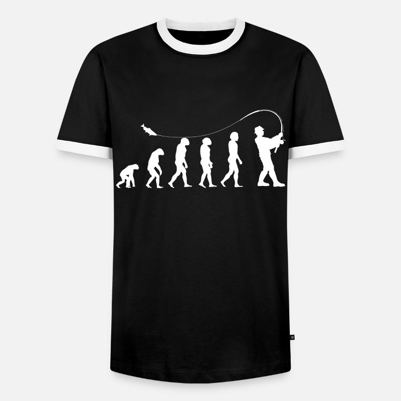 Fischer Evolution | Fischen - Männer Kontrast-T-Shirt - Schwarz/Weiß