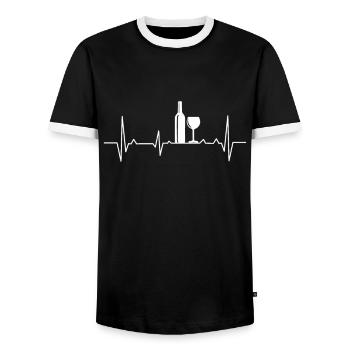 Weinflasche Weinglas Wein Herzschlag EKG Trinken - Männer Kontrast-T-Shirt - Schwarz/Weiß - Vorne - AI Model Female 172 light (172cm) & AI Model Male 178 light (178cm)