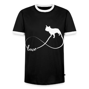 Bulldog, French, French Bulldog, Fr - Men's Ringer Shirt - black/white - Front - AI Model Female 172 light (172cm) & AI Model Male 178 light (178cm)