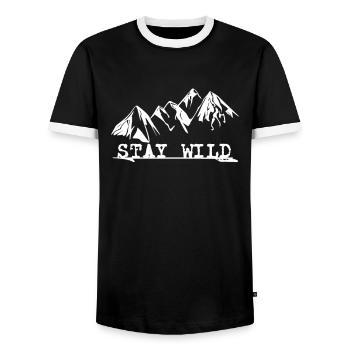 Stay Wild - Männer Kontrast-T-Shirt - Schwarz/Weiß - Vorne - AI Model Female 172 light (172cm) & AI Model Male 178 light (178cm)
