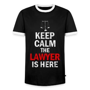 § Law Jura Rechtswissenschaften Gesetz Paragraph - Männer Kontrast-T-Shirt - Schwarz/Weiß - Vorne - AI Model Female 172 light (172cm) & AI Model Male 178 light (178cm)