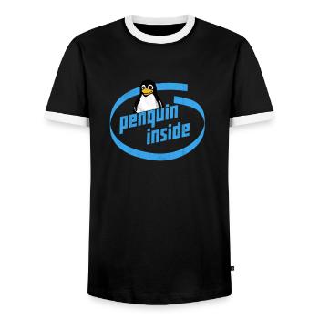 Penguin Inside Informatik funny saying - Men's Ringer Shirt - black/white - Front - AI Model Female 172 light (172cm) & AI Model Male 178 light (178cm)