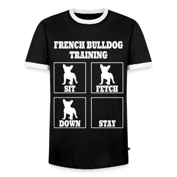 French Bulldog - Men's Ringer Shirt - black/white - Front - AI Model Female 172 light (172cm) & AI Model Male 178 light (178cm)