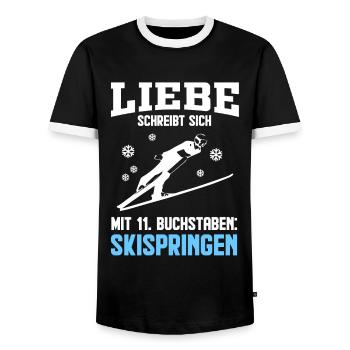 Skispringen - Männer Kontrast-T-Shirt - Schwarz/Weiß - Vorne - AI Model Female 172 light (172cm) & AI Model Male 178 light (178cm)