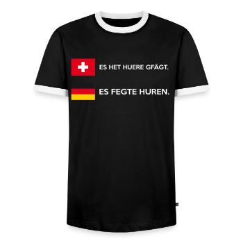 Deutschland Schweiz Wortspiel Witz Spruch lustig - Männer Kontrast-T-Shirt - Schwarz/Weiß - Vorne - AI Model Female 172 light (172cm) & AI Model Male 178 light (178cm)