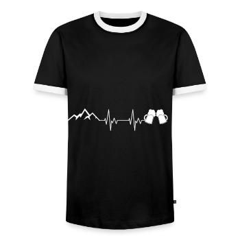 Montagnes bière bière battement de coeur chope randonnée alpinistes - T-shirt contrasté Homme - noir/blanc - Devant - AI Model Female 172 light (172cm) & AI Model Male 178 light (178cm)