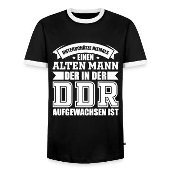 DDR Ossi Ostdeutschland lustiges Sprüche Geschenk - Männer Kontrast-T-Shirt - Schwarz/Weiß - Vorne - AI Model Female 172 light (172cm) & AI Model Male 178 light (178cm)