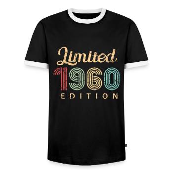 Édition limitée 1960 Cadeau d’anniversaire 62 ans - T-shirt contrasté Homme - noir/blanc - Devant - AI Model Female 172 light (172cm) & AI Model Male 178 light (178cm)