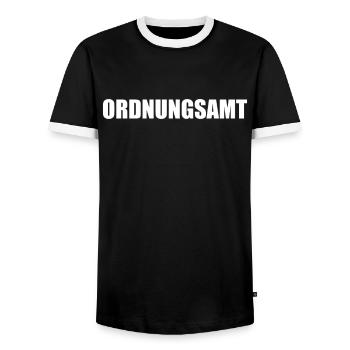 Ordnungsamt Fasching & Karneval Kostüm - Männer Kontrast-T-Shirt - Schwarz/Weiß - Vorne - AI Model Female 172 light (172cm) & AI Model Male 178 light (178cm)
