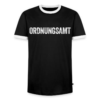 Ordnungsamt OA Beamter Kostüm Geschenk - Männer Kontrast-T-Shirt - Schwarz/Weiß - Vorne - AI Model Female 172 light (172cm) & AI Model Male 178 light (178cm)