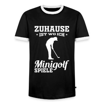 Zuhause ist wo ich Minigolf spiele - Männer Kontrast-T-Shirt - Schwarz/Weiß - Vorne - AI Model Female 172 light (172cm) & AI Model Male 178 light (178cm)