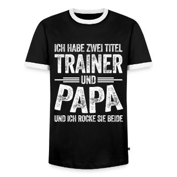 Fußballtrainer Trainer und Papa Geschenk - Männer Kontrast-T-Shirt - Schwarz/Weiß - Vorne - AI Model Female 172 light (172cm) & AI Model Male 178 light (178cm)
