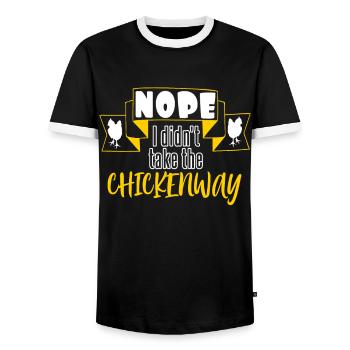 Chickenway mountain bike - Men's Ringer Shirt - black/white - Front - AI Model Female 172 light (172cm) & AI Model Male 178 light (178cm)