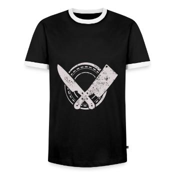 Outil de boucher - T-shirt contrasté Homme - noir/blanc - Devant - AI Model Female 172 light (172cm) & AI Model Male 178 light (178cm)