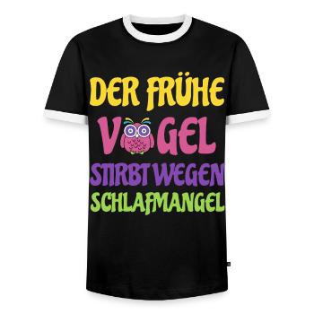 Der Frühe Vogel stirbt wegen Schlafmangel. Eule - Männer Kontrast-T-Shirt - Schwarz/Weiß - Vorne - AI Model Female 172 light (172cm) & AI Model Male 178 light (178cm)