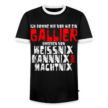 Gallier, Umgeben von Weiss, Kann & Macht Nix, Funn - Männer Kontrast-T-Shirt - Schwarz/Weiß - Vorne - AI Model Female 172 light (172cm) & AI Model Male 178 light (178cm)